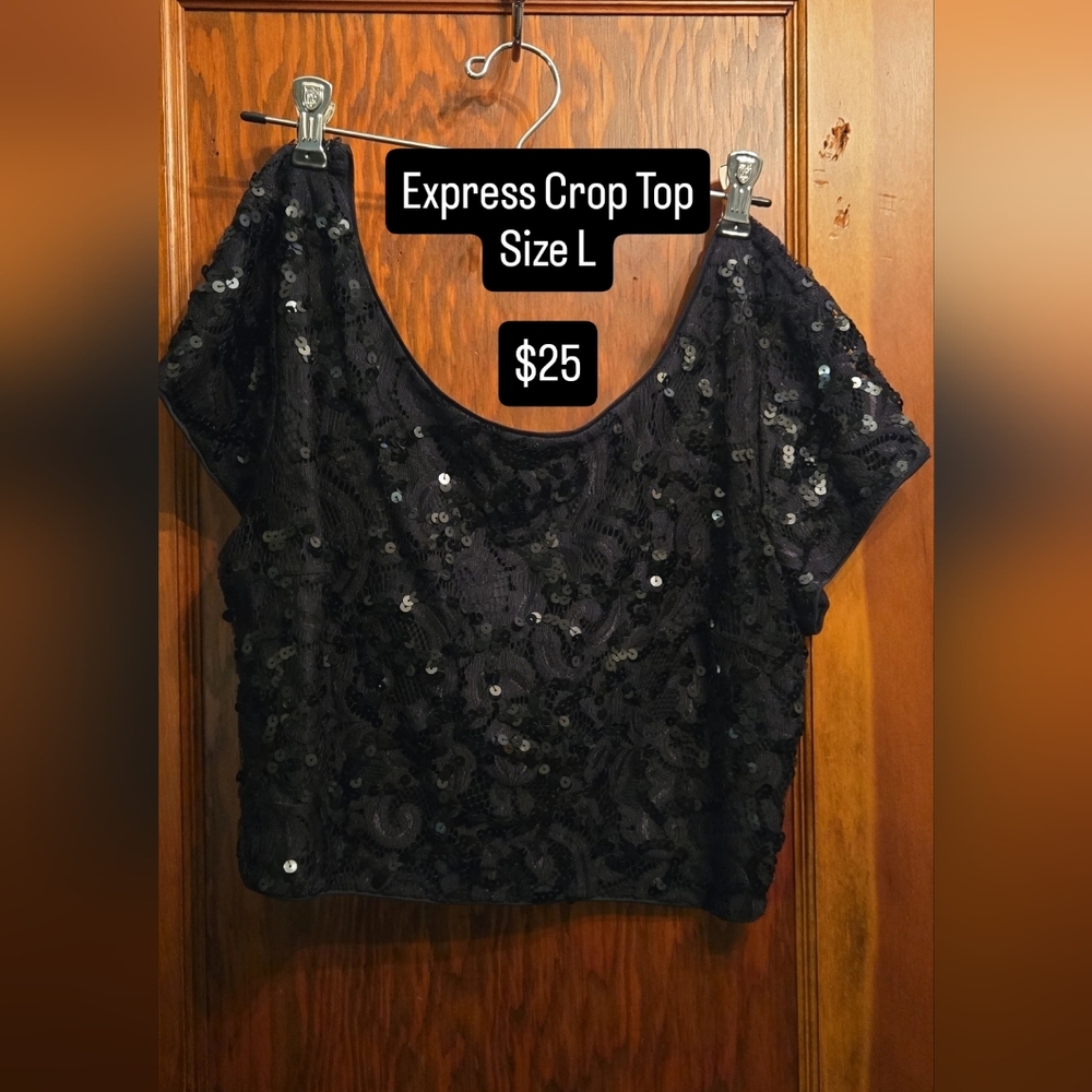 Express Midnight Sequin Crop Top